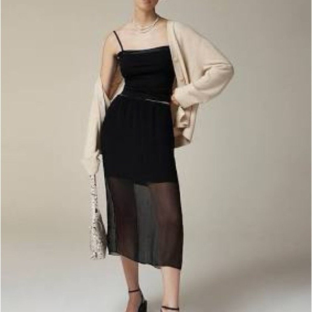 J Crew Gwyneth layered slip skirt in crinkle chiffon - black